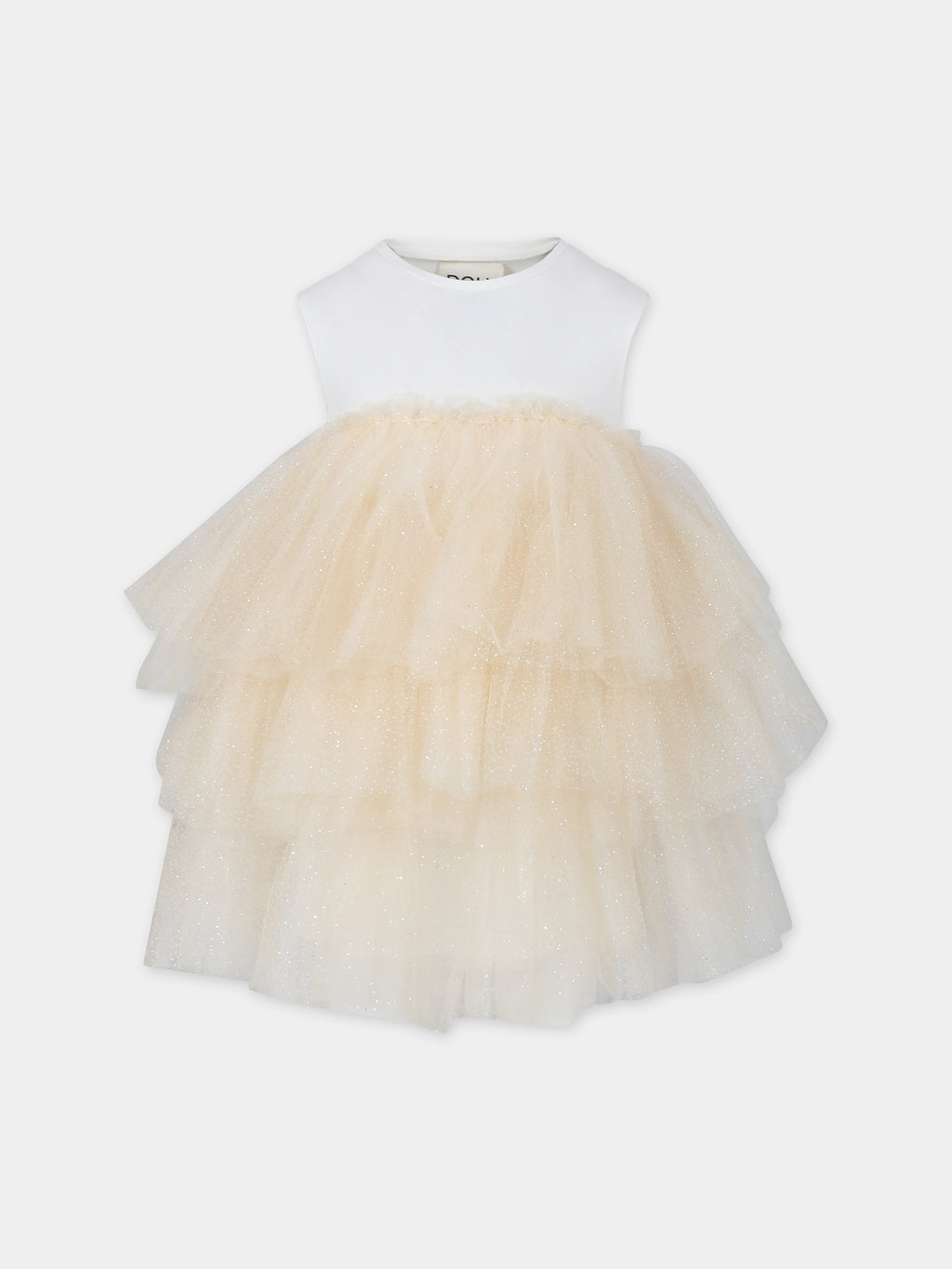 Beige dress for girl with tulle